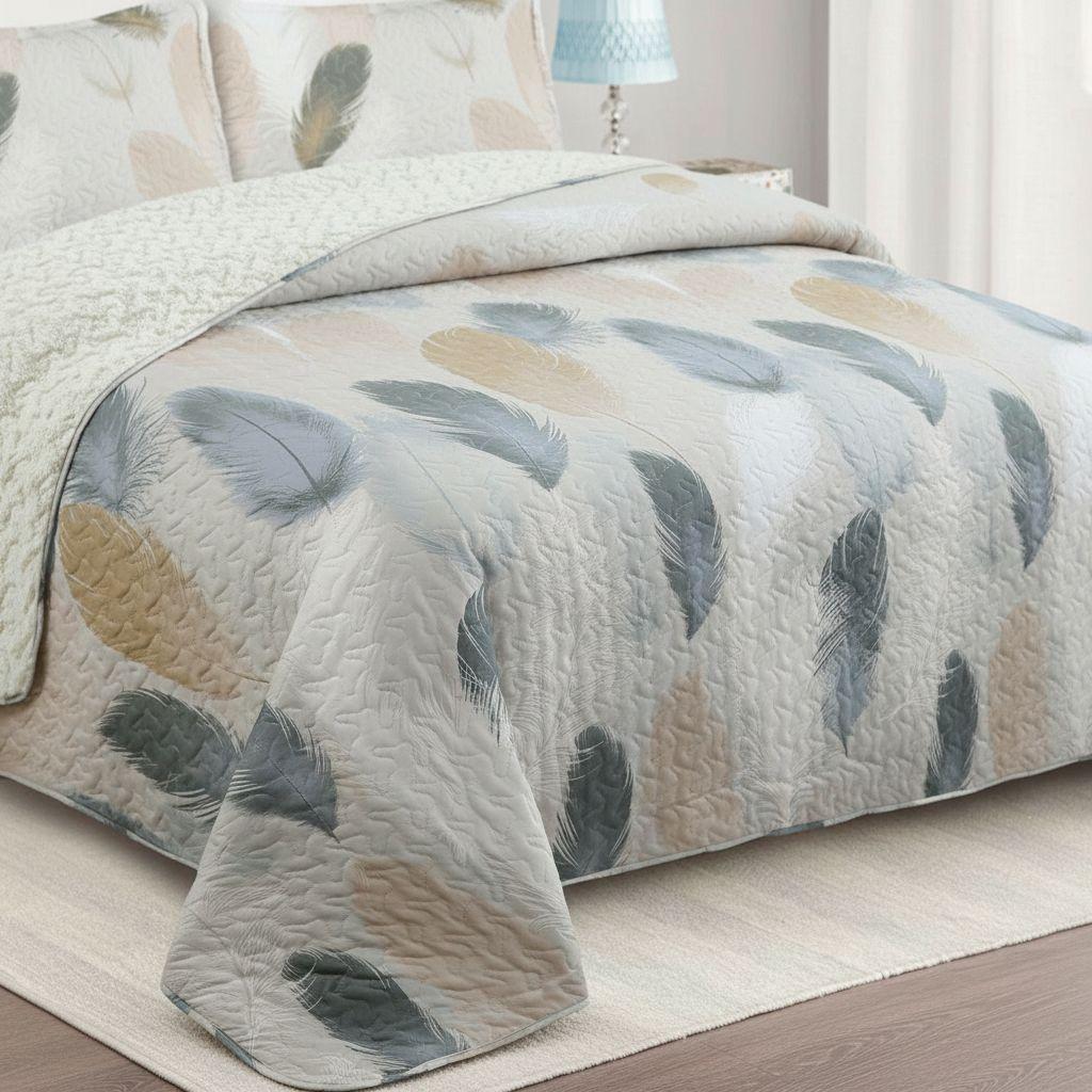 Cubrecama Quilt Sherpa 2pl - Varios Modelos W.m G Marfil Y Beige Suave Plumas En Colores-3