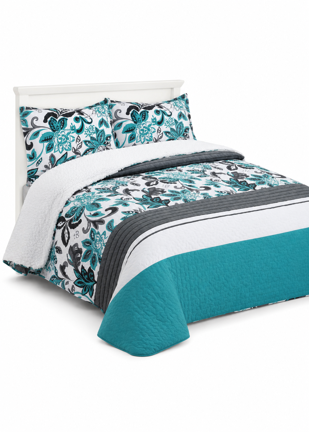 Cubrecama Quilt Sherpa 1.5 - Varios Modelos W.m G Azul Acero Diseño.-0