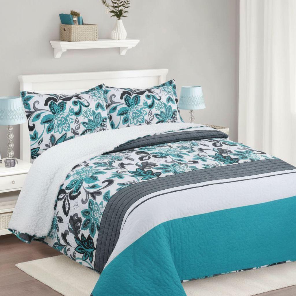 Cubrecama Quilt Sherpa 1.5 - Varios Modelos W.m G Azul Acero Diseño.-1