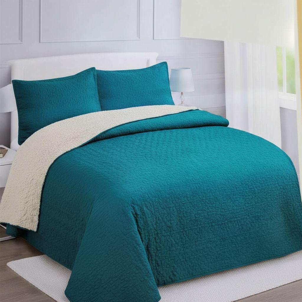 Cubrecama Quilt Sherpa 1.5 - Varios Modelos W.m G Turquesa Liso-3