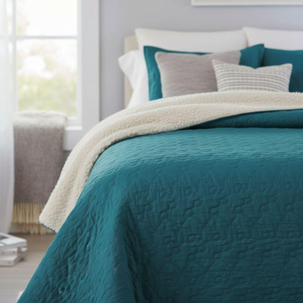 Cubrecama Quilt Sherpa 1.5 - Varios Modelos W.m G Turquesa Liso-4