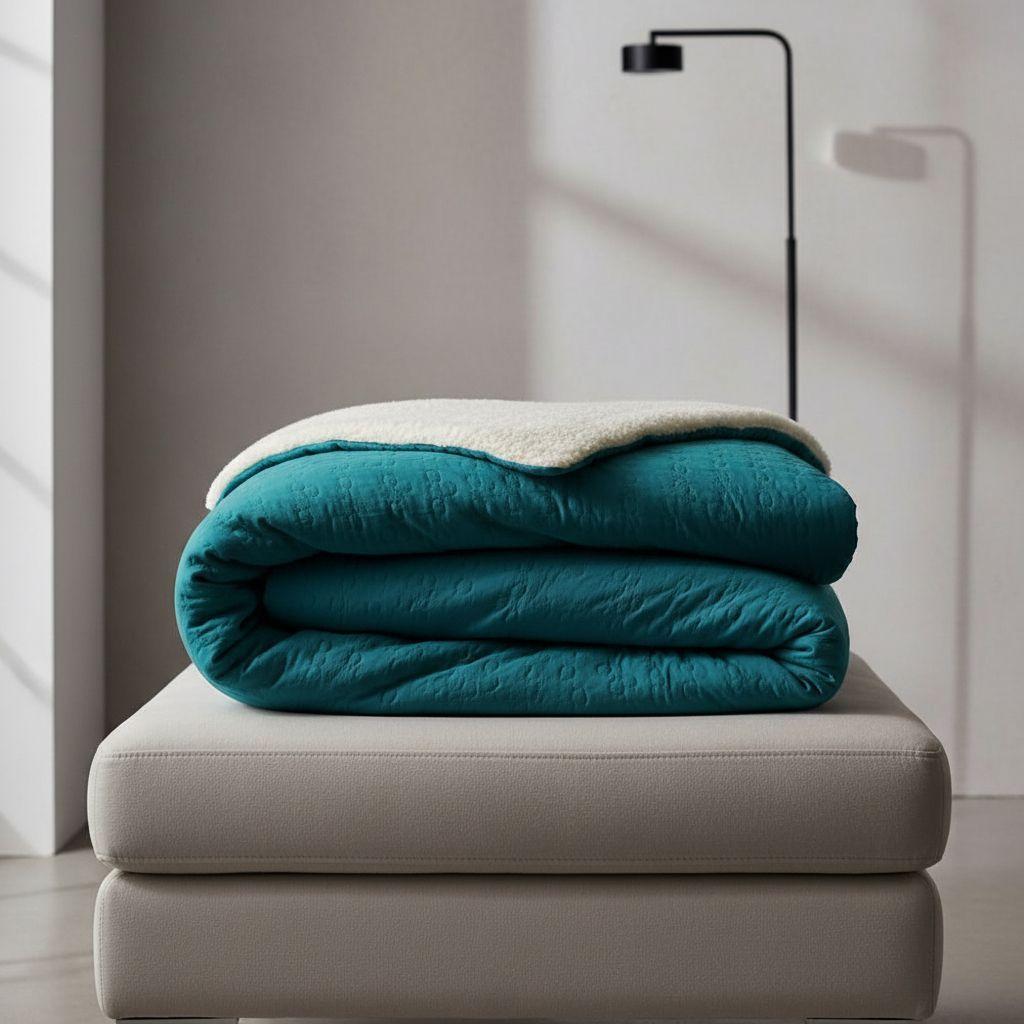 Cubrecama Quilt Sherpa 1.5 - Varios Modelos W.m G Turquesa Liso-5