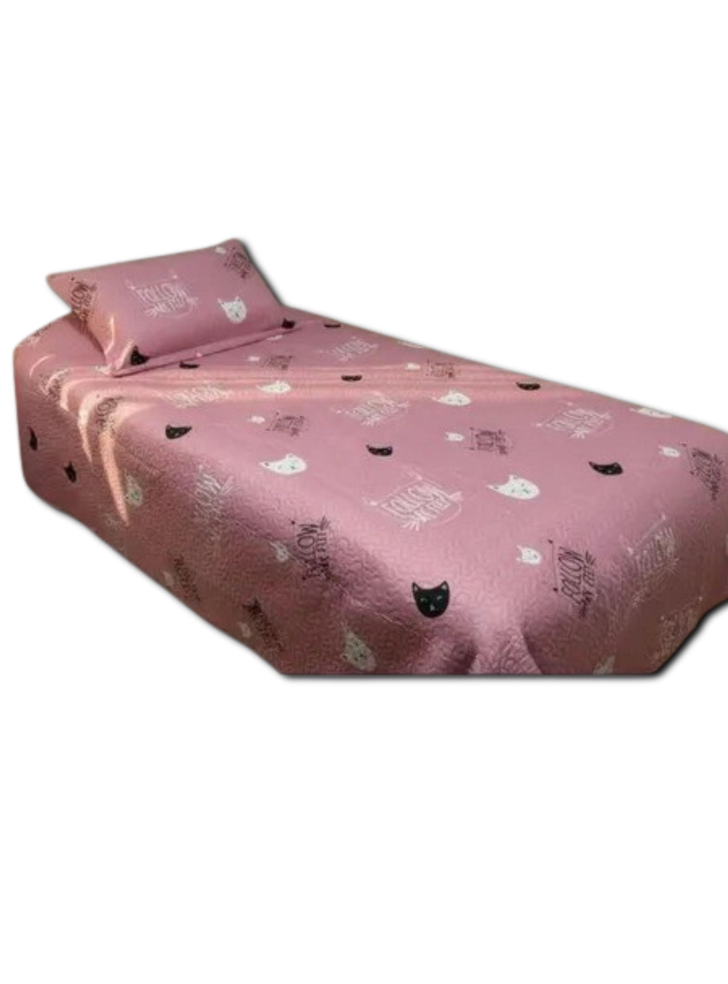 CUBRECAMA DE NIÑA PLAZA Y MEDIA ROSA GATITOS QUILT VERANO ALONSO-2