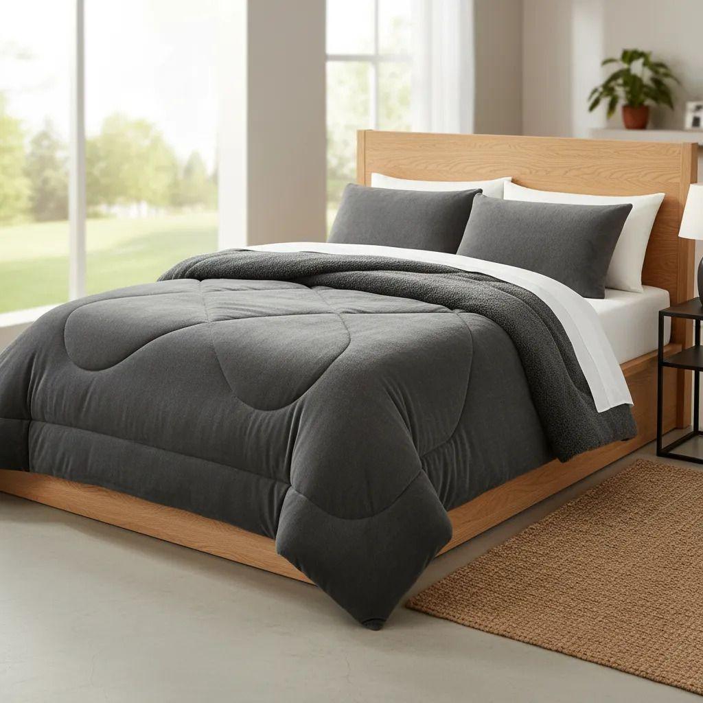 Plumon Pluch Para Colchón 1.5 Plazas Suave Y Cómoda Gris Oscuro Liso-1