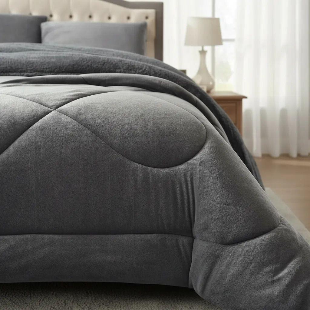 Plumon Pluch Para Colchón 1.5 Plazas Suave Y Cómoda Gris Oscuro Liso-3