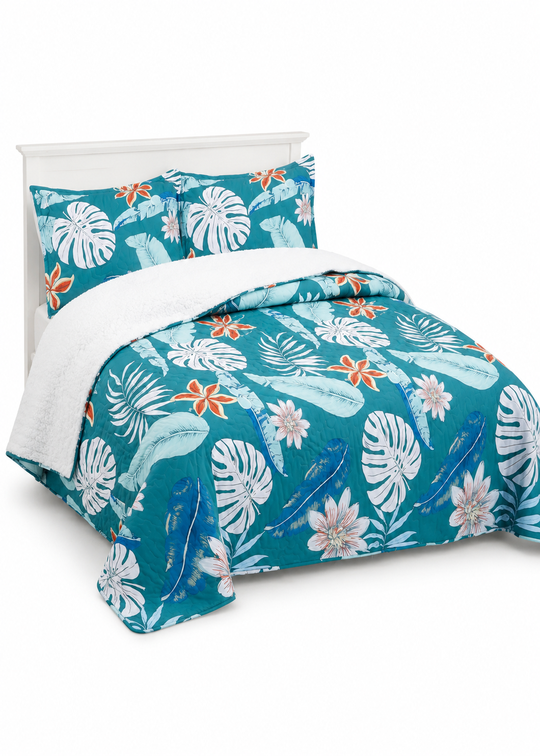 Cubrecama Quilt Sherpa 1.5 Azul Acero Diseño-0