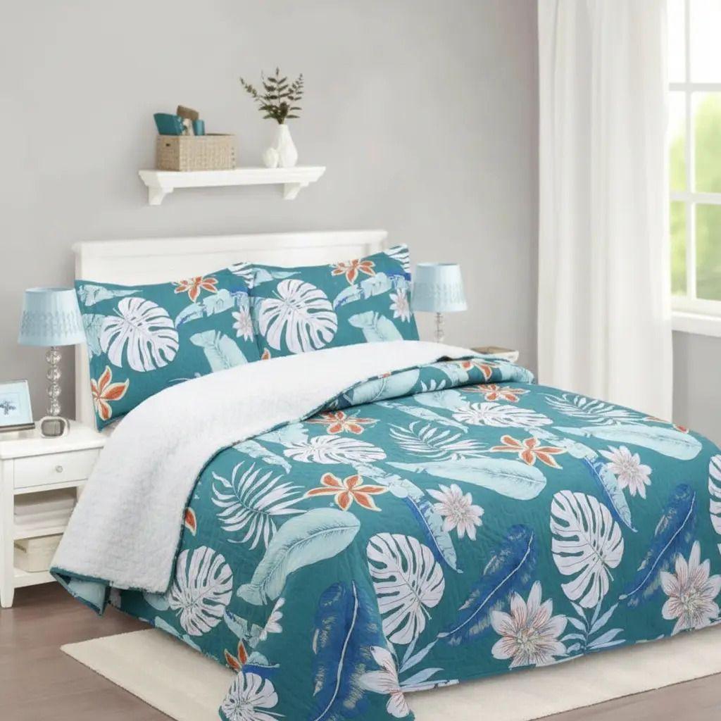 Cubrecama Quilt Sherpa 1.5 Azul Acero Diseño-1
