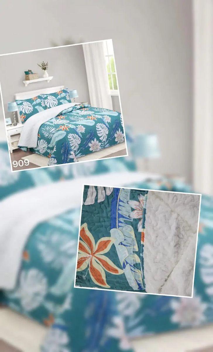 Cubrecama Quilt Sherpa 1.5 Azul Acero Diseño-2