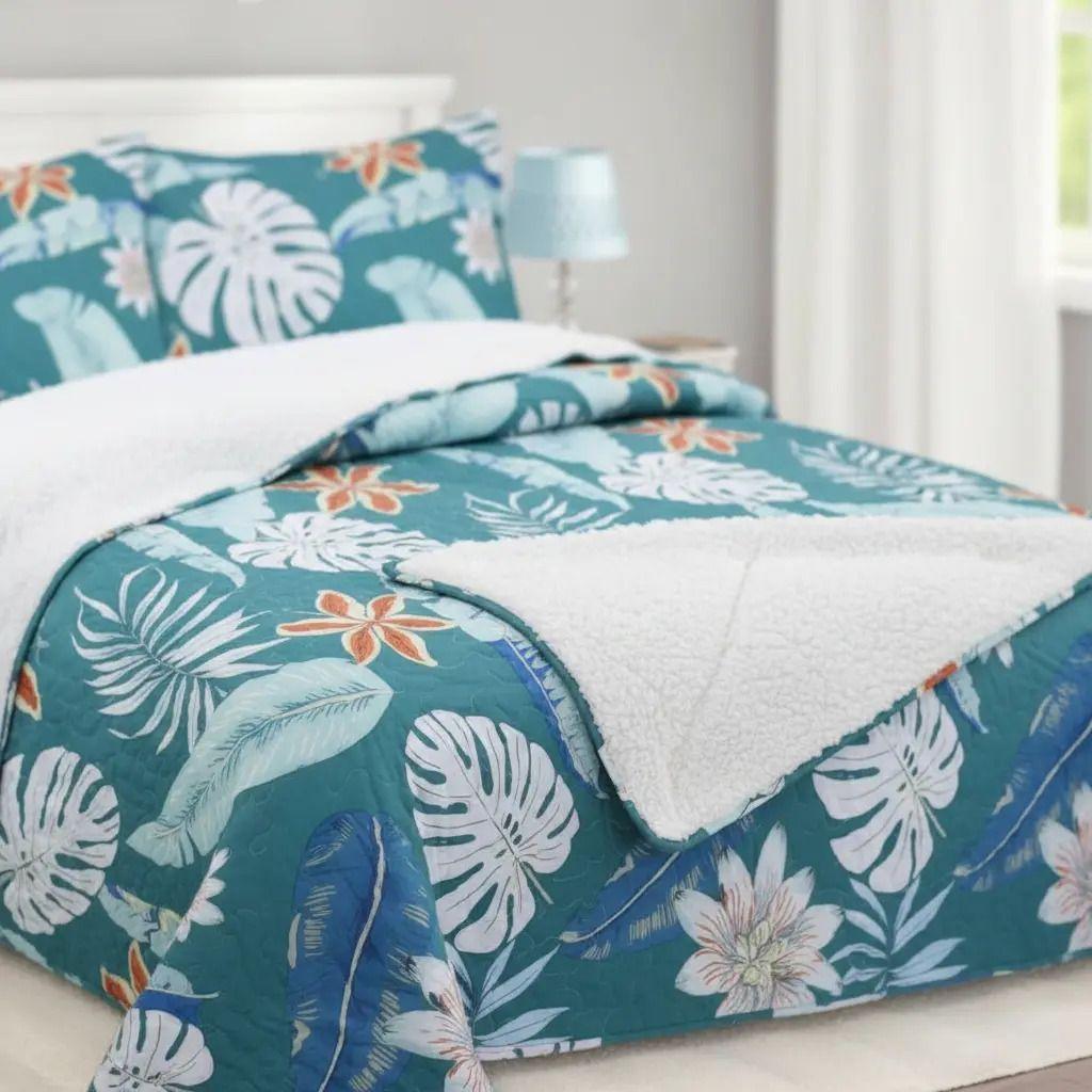 Cubrecama Quilt Sherpa 1.5 Azul Acero Diseño-3