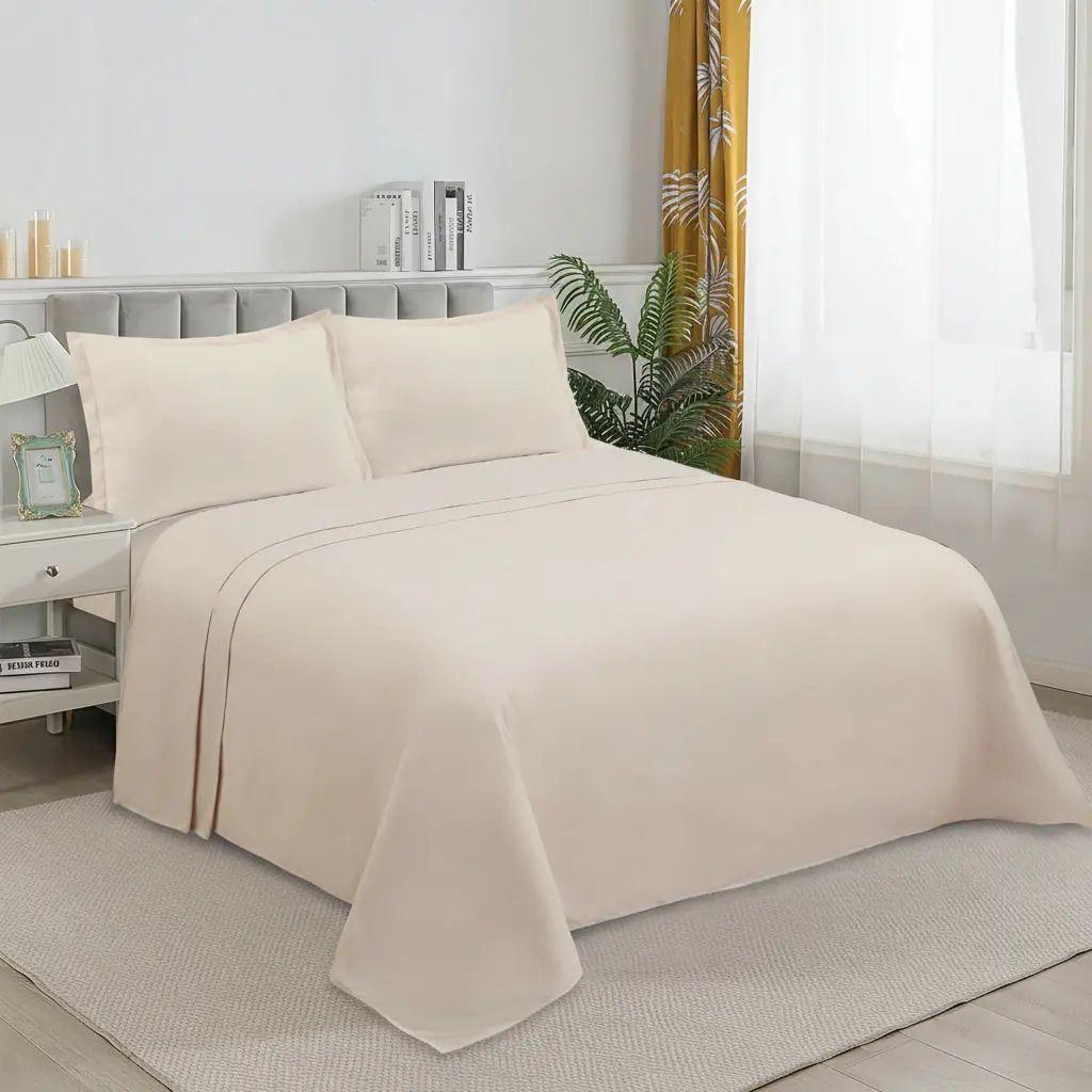 Sábanas W.m G Juego De 200 Hilos Para Colchón 2 Plazas Beige Liso-3