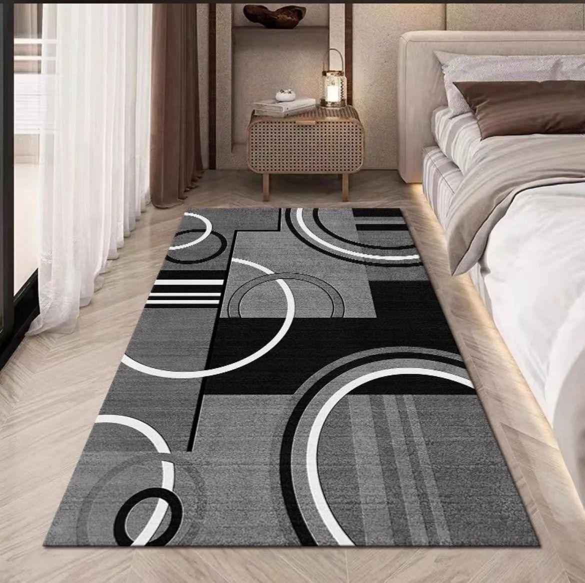 Alfombra Pasillera 3d Decorativa W.m G Moderna 1.8 M 60 M Blanco Negro-2