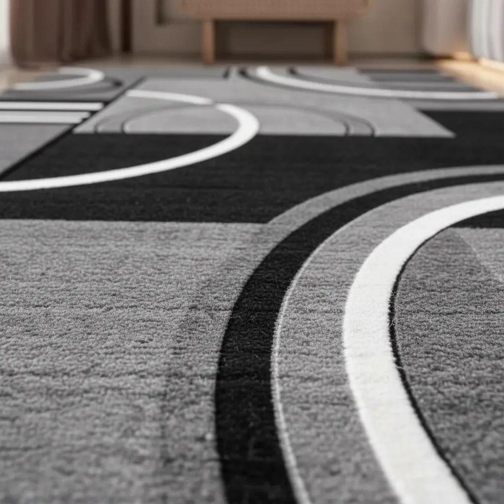 Alfombra Pasillera 3d Decorativa W.m G Moderna 1.8 M 60 M Blanco Negro-3