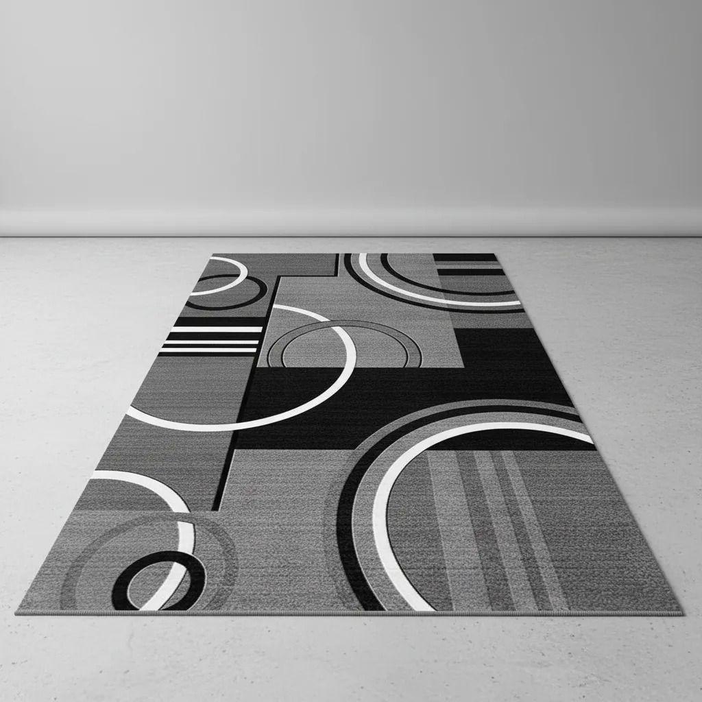 Alfombra Pasillera 3d Decorativa W.m G Moderna 1.8 M 60 M Blanco Negro-4