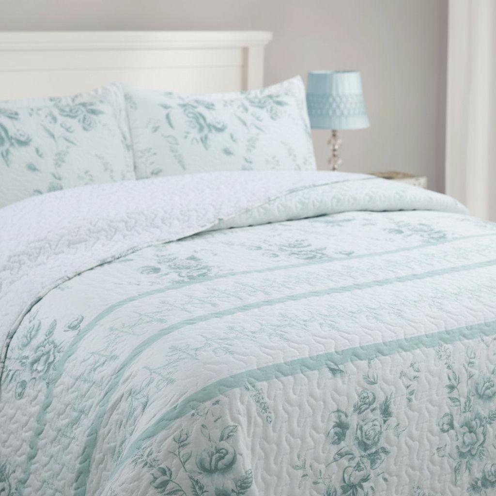 Cubrecama Quilt Sherpa 2pl - Varios Modelos W.m G Celeste Y Blanco Diseño Floral Celeste Vintage-3