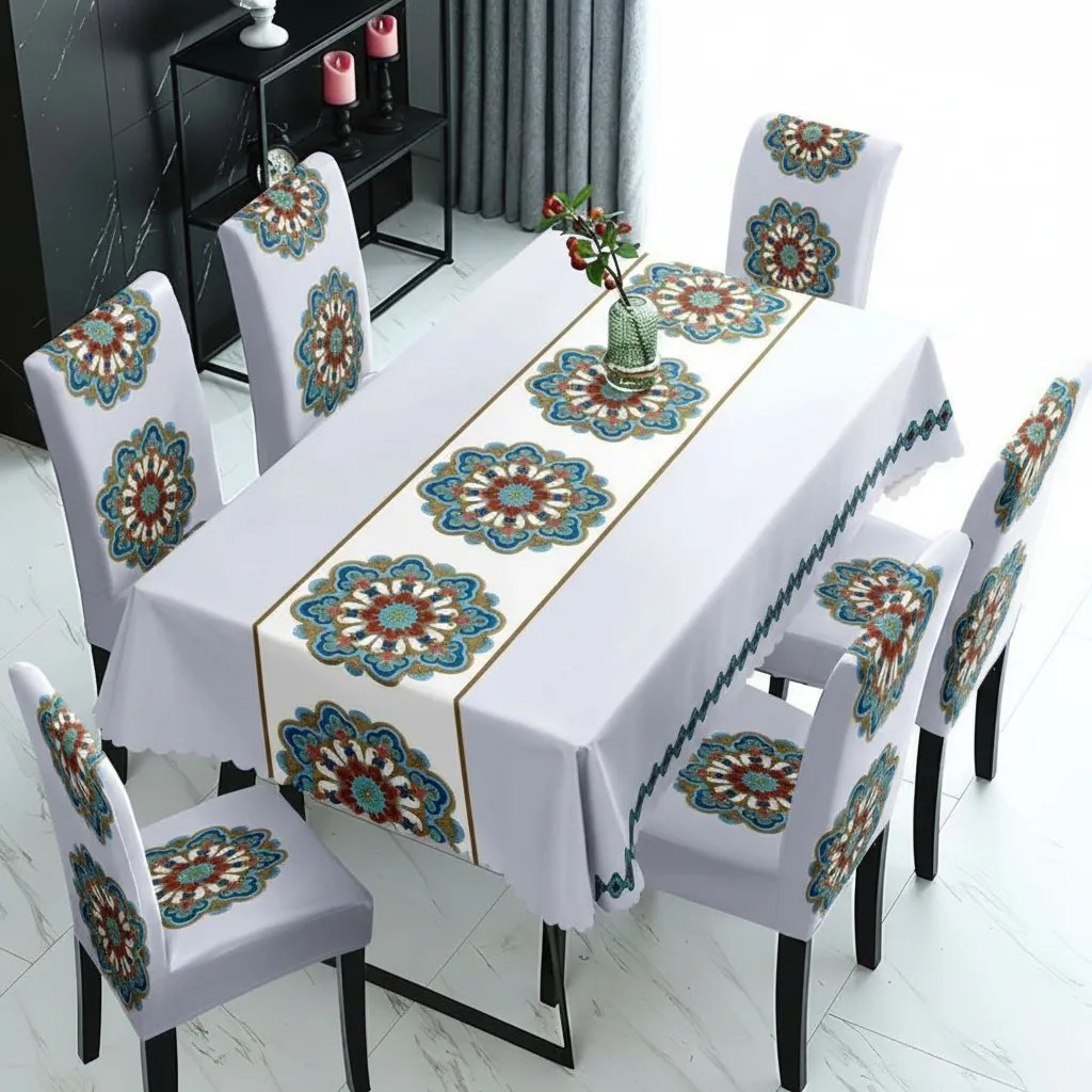 Mantel Rectangular 1.5x2.3 Mas 6 Fundas De Sillas W.m G Z Gris Claro Diseño-5