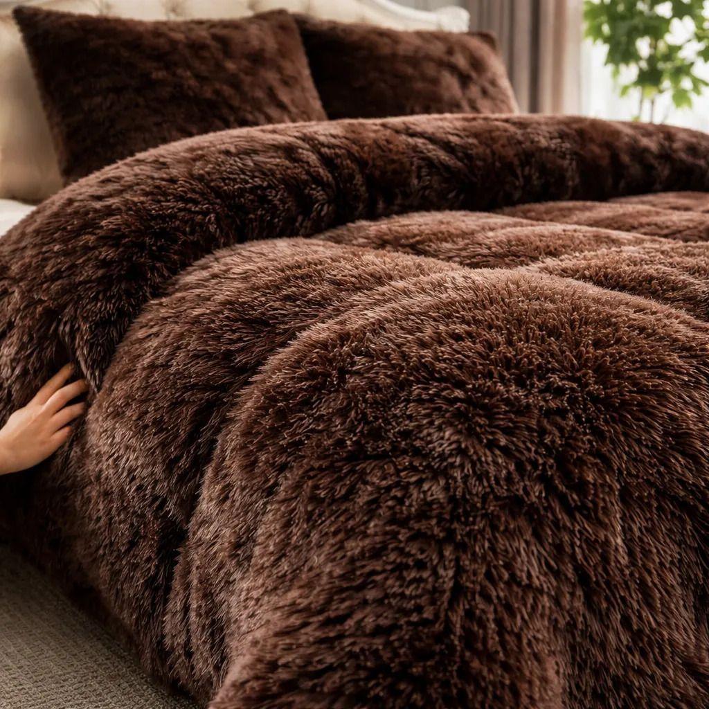 Plumon De Invierno Peludos Con Chiporro 2 Plazas Cafe Peludo-4