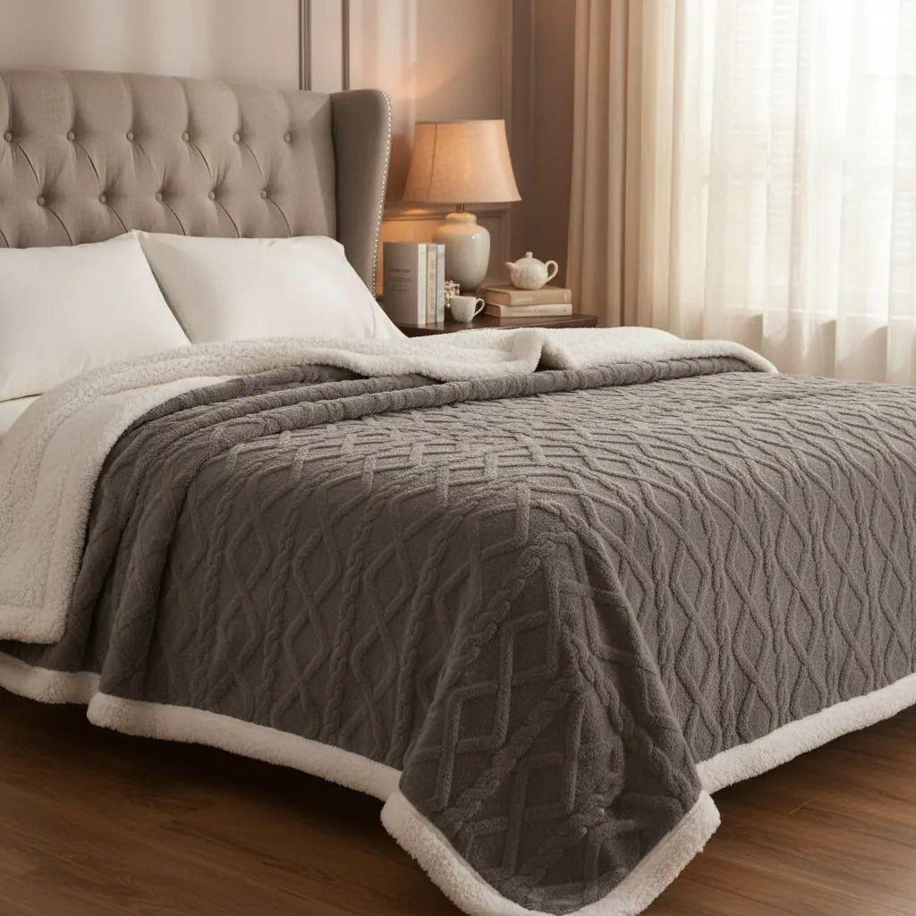 Frazada W.mg Trensado 2 Plazas 230x200 Cm Ligera 1.65 Kg Gris Oscuro-2