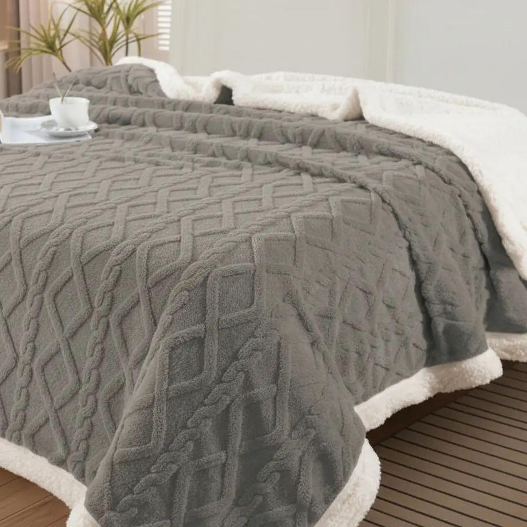 Frazada W.mg Trensado 2 Plazas 230x200 Cm Ligera 1.65 Kg Gris Oscuro-4