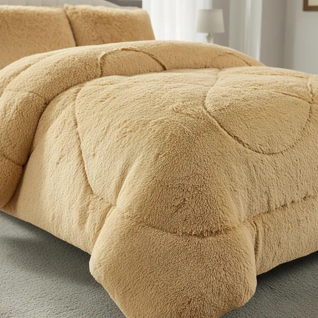 Plumon De Invierno Peludos Con Chiporro 2 Plazas Beige Peludo-2