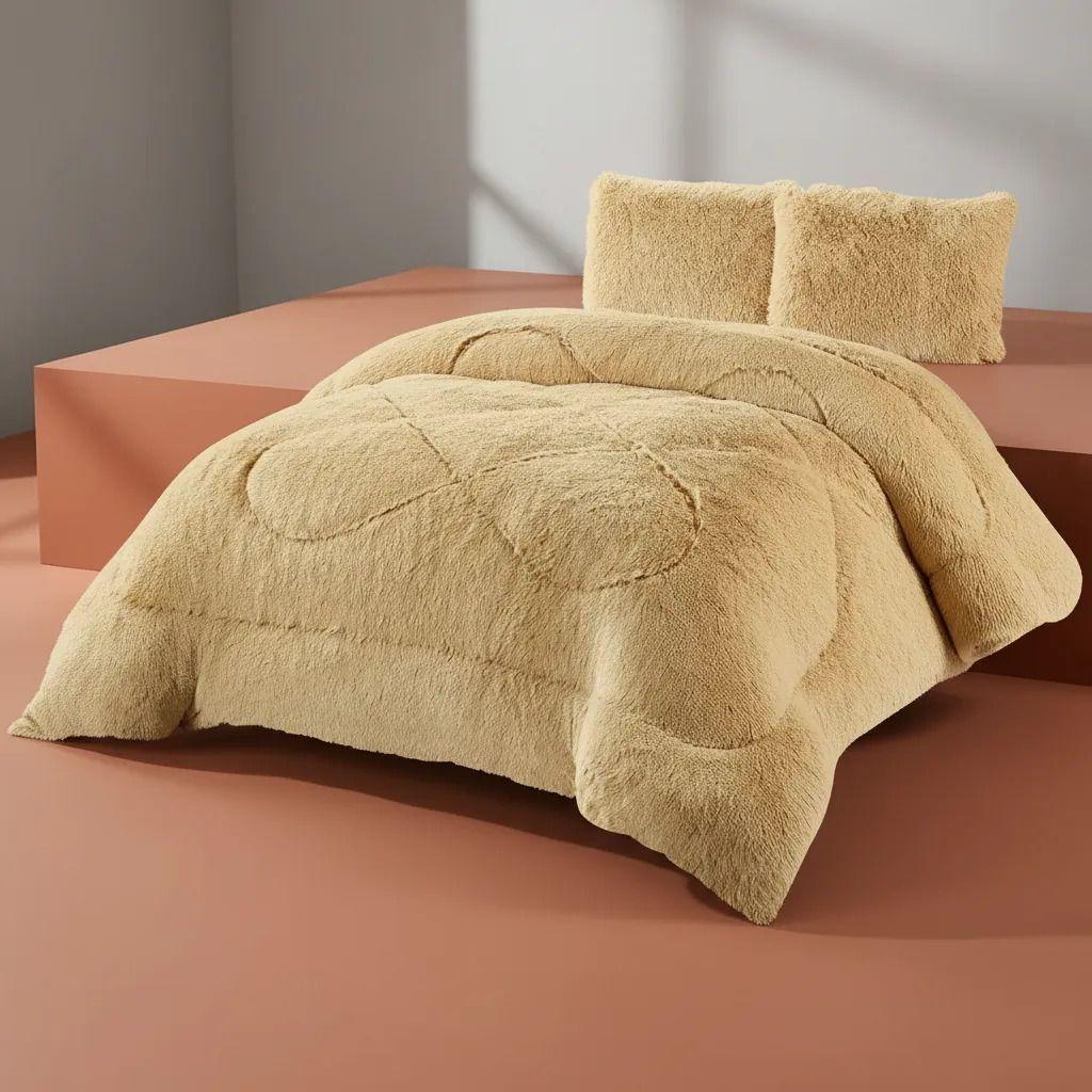 Plumon De Invierno Peludos Con Chiporro 2 Plazas Beige Peludo-4