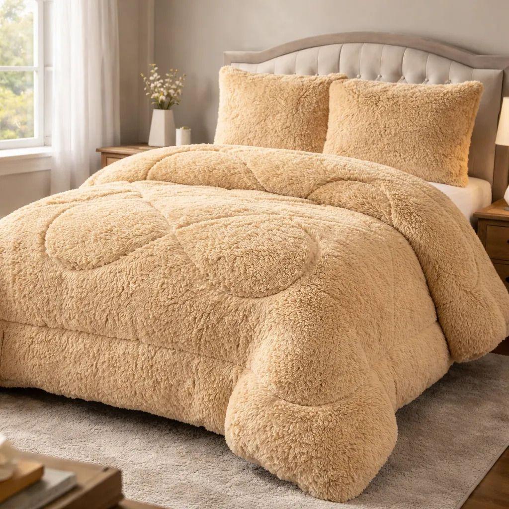 Plumon De Invierno Peludos Con Chiporro 2 Plazas Beige Peludo-5