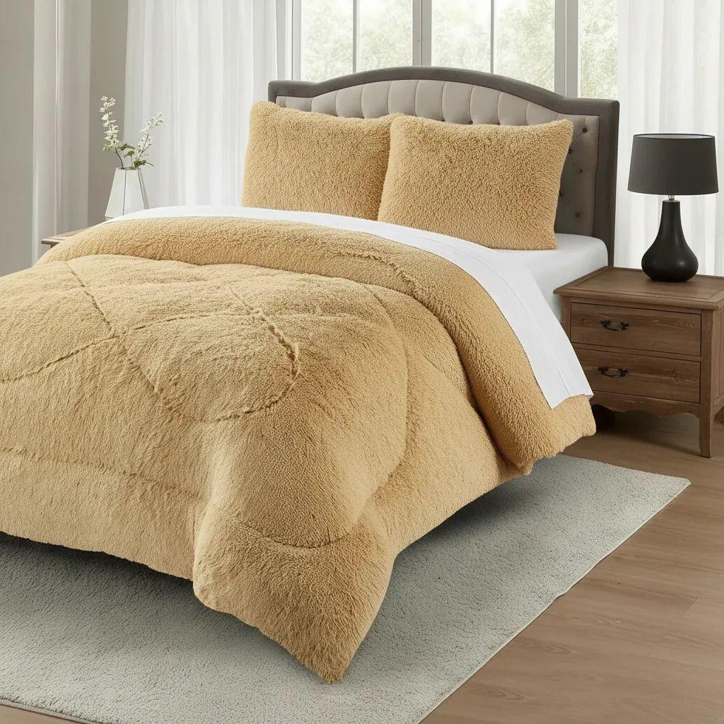 Plumon De Invierno Peludos Con Chiporro 2 Plazas Beige Peludo-6