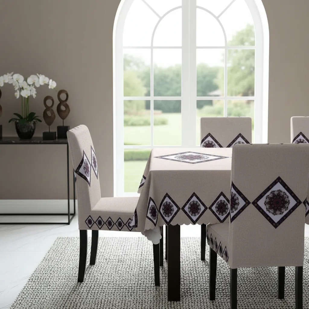 Mantel Rectangular 1.5x2.3 Mas 6 Fundas De Sillas W.m G Z Cafe Claro Diseño-2