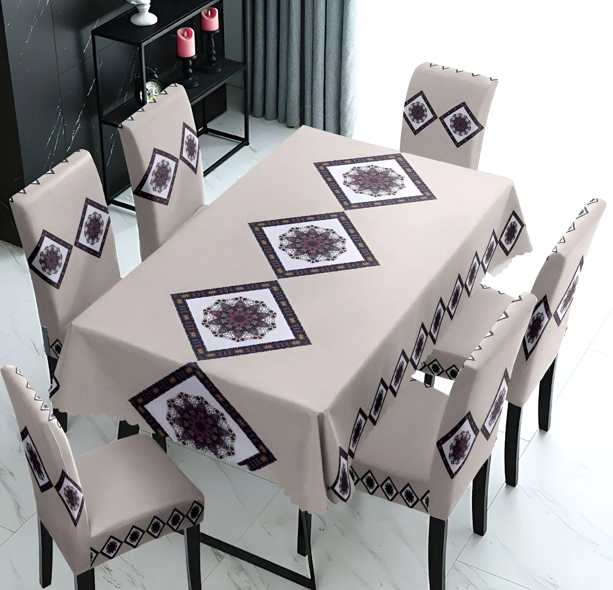 Mantel Rectangular 1.5x2.3 Mas 6 Fundas De Sillas W.m G Z Cafe Claro Diseño-3