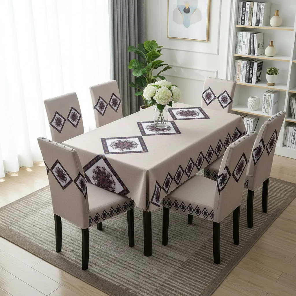 Mantel Rectangular 1.5x2.3 Mas 6 Fundas De Sillas W.m G Z Cafe Claro Diseño-4