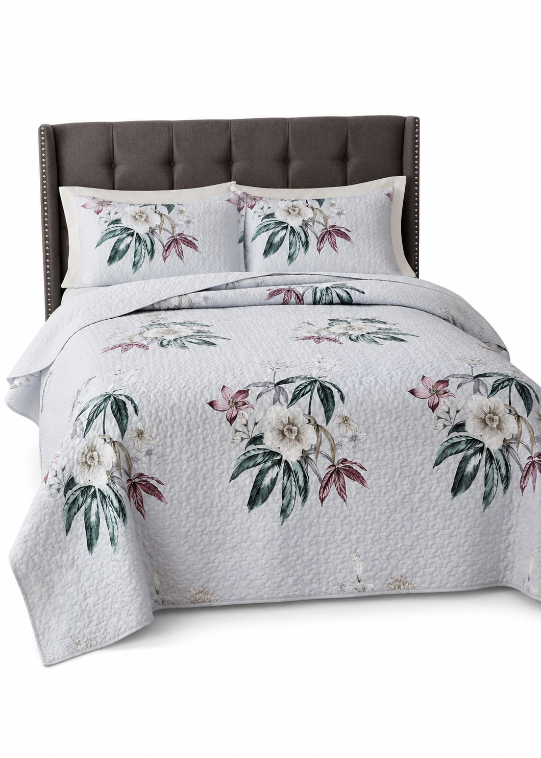 Cubrecama Quilt Sherpa 2pl  Verde Y Rosado Suave Floral Elegante Y Romántico-0