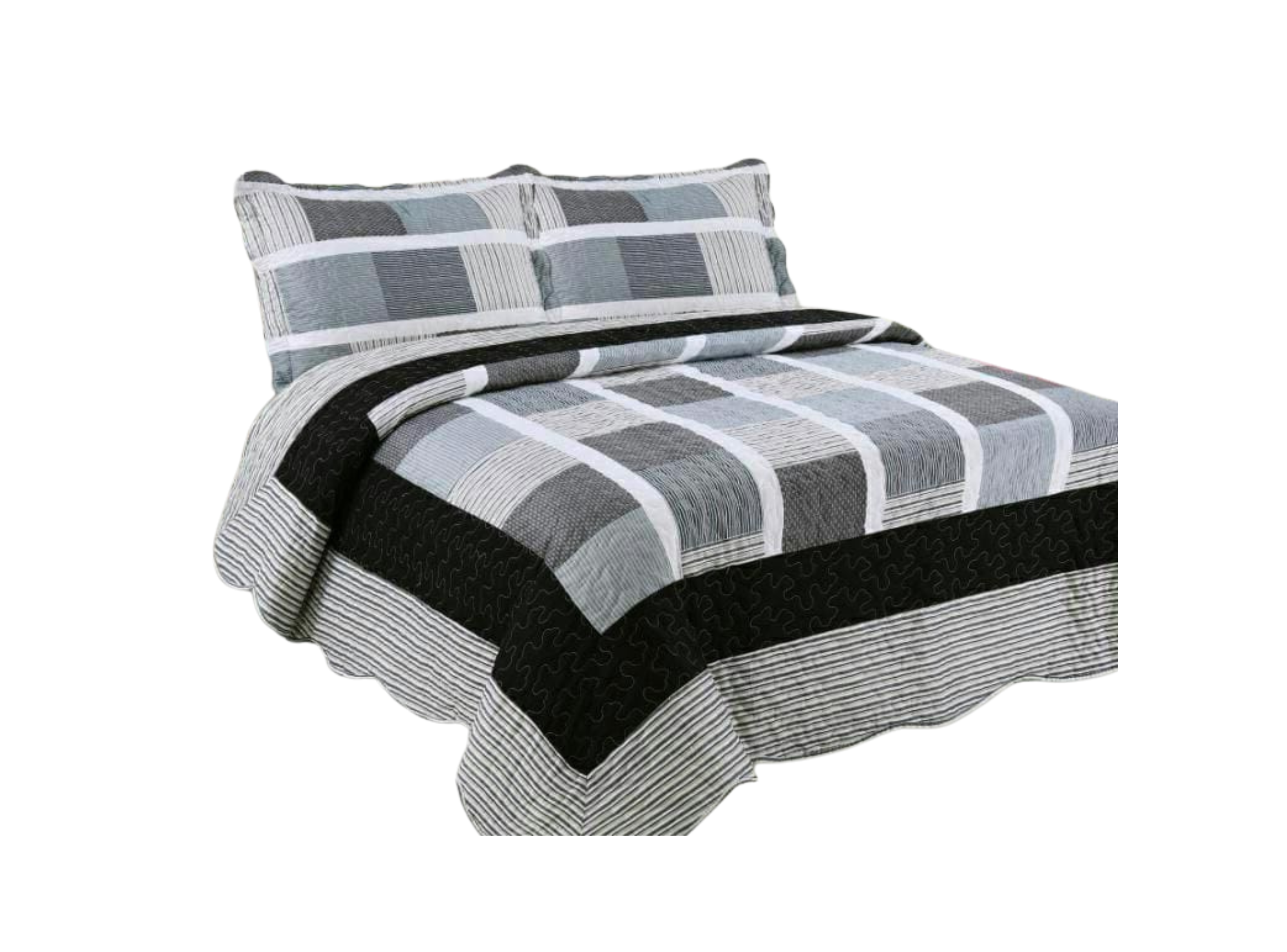 CUBRECAMA GRIS CUADRO ELEGANTE 2 PLAZA TENG FEI-0