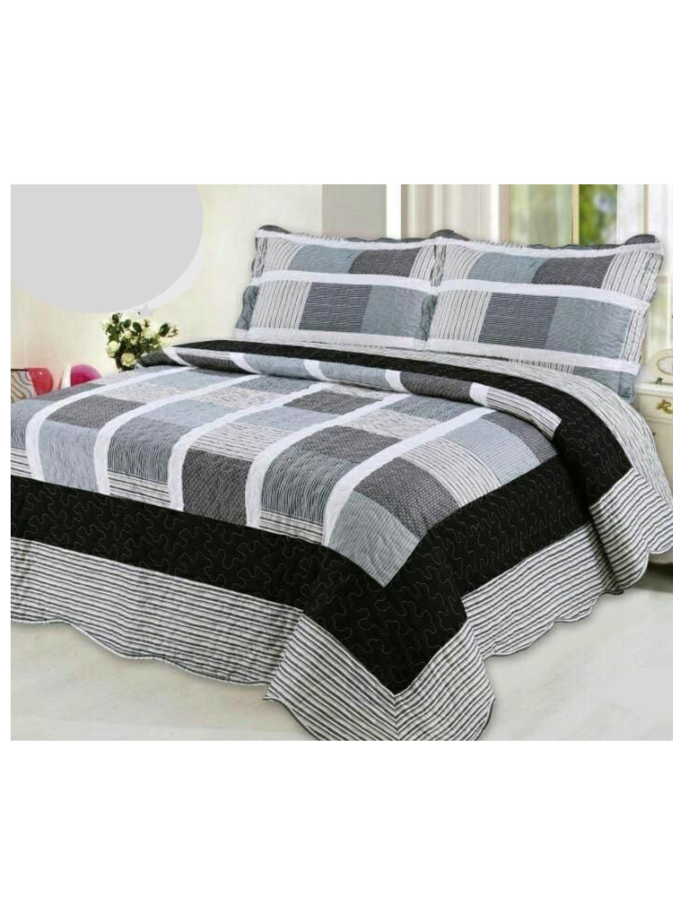 CUBRECAMA GRIS CUADRO ELEGANTE 2 PLAZA TENG FEI-1