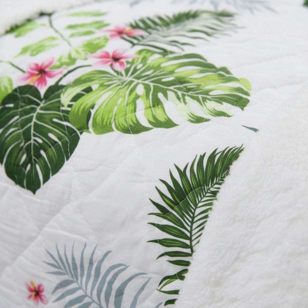 Cubrecama Quilt Sherpa 1.5 - Varios Modelos W.m G Blanco Hojas Verde-2