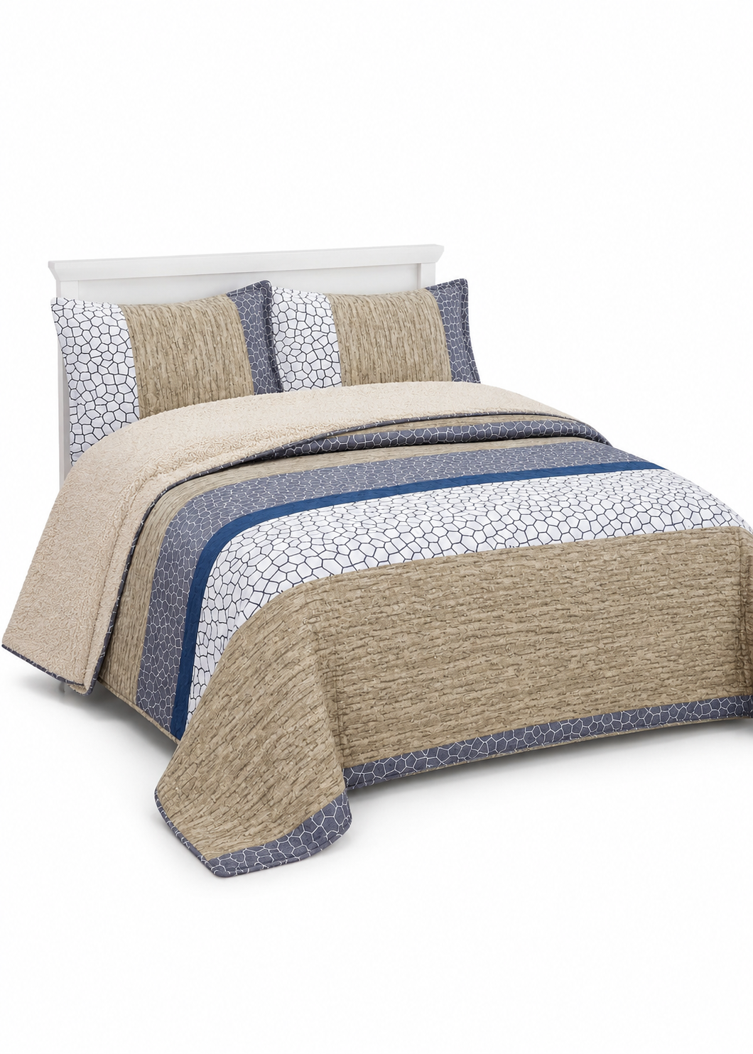 Cubrecama Quilt Sherpa 1.5 - Varios Modelos W.m G Caqui Rayas-0