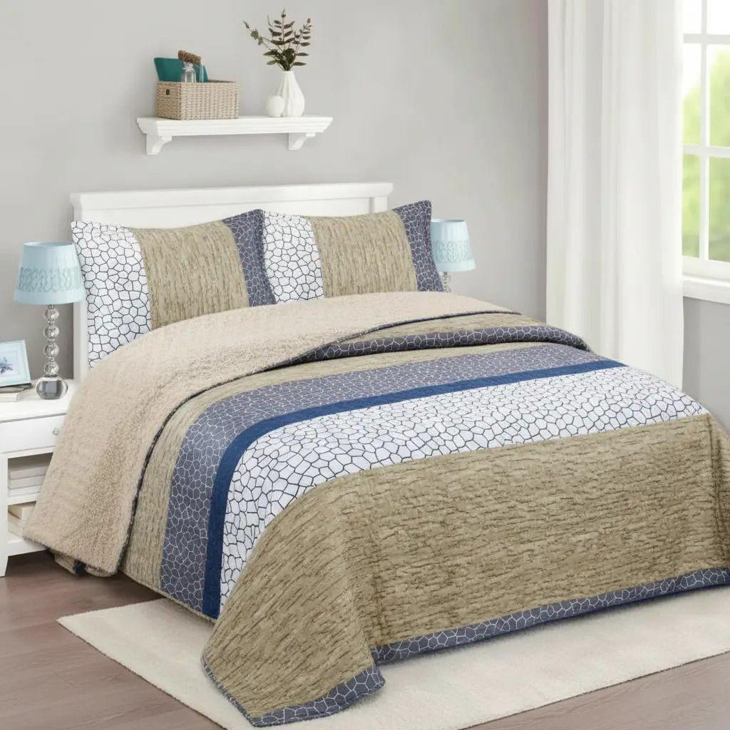 Cubrecama Quilt Sherpa 1.5 - Varios Modelos W.m G Caqui Rayas-1