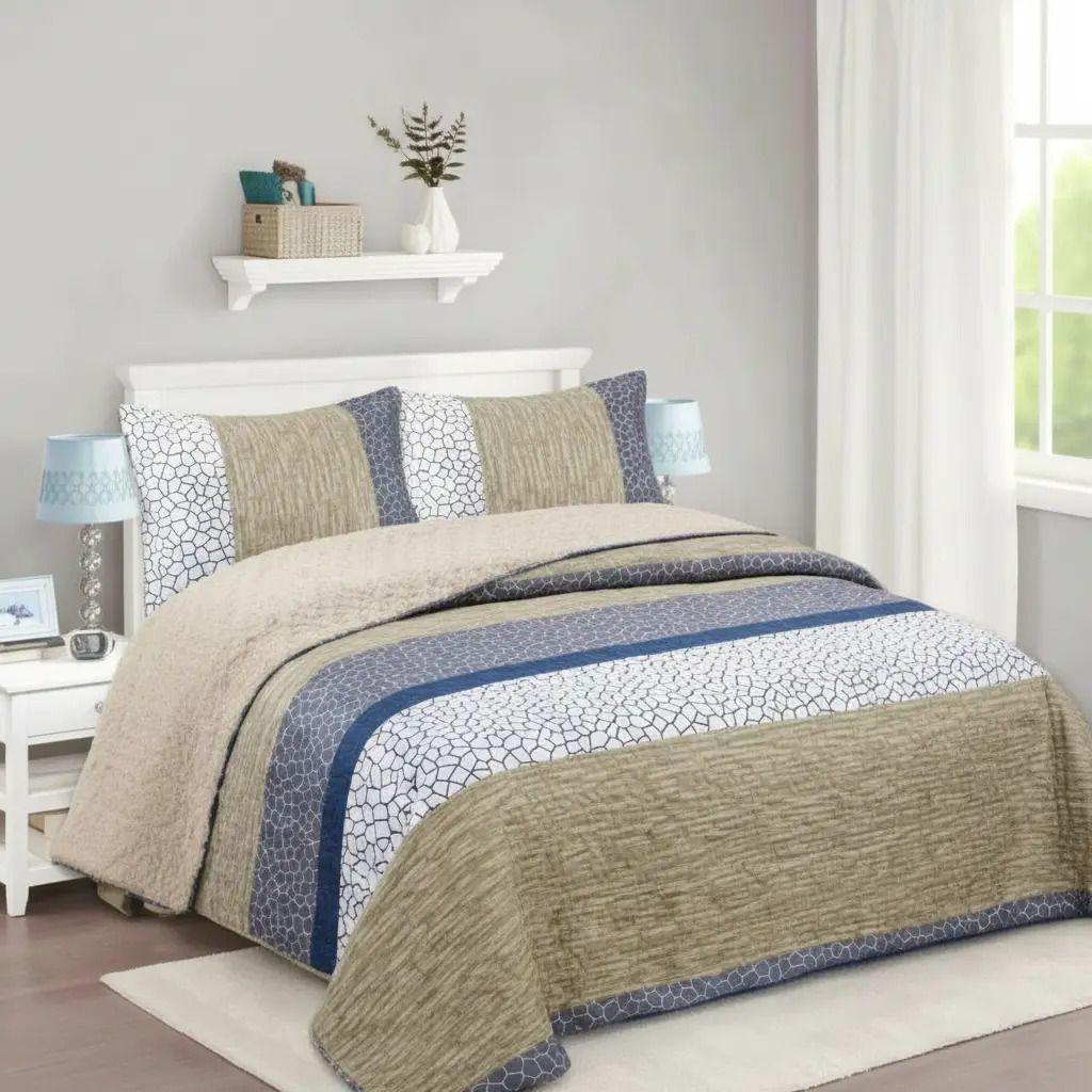 Cubrecama Quilt Sherpa 1.5 - Varios Modelos W.m G Caqui Rayas-2