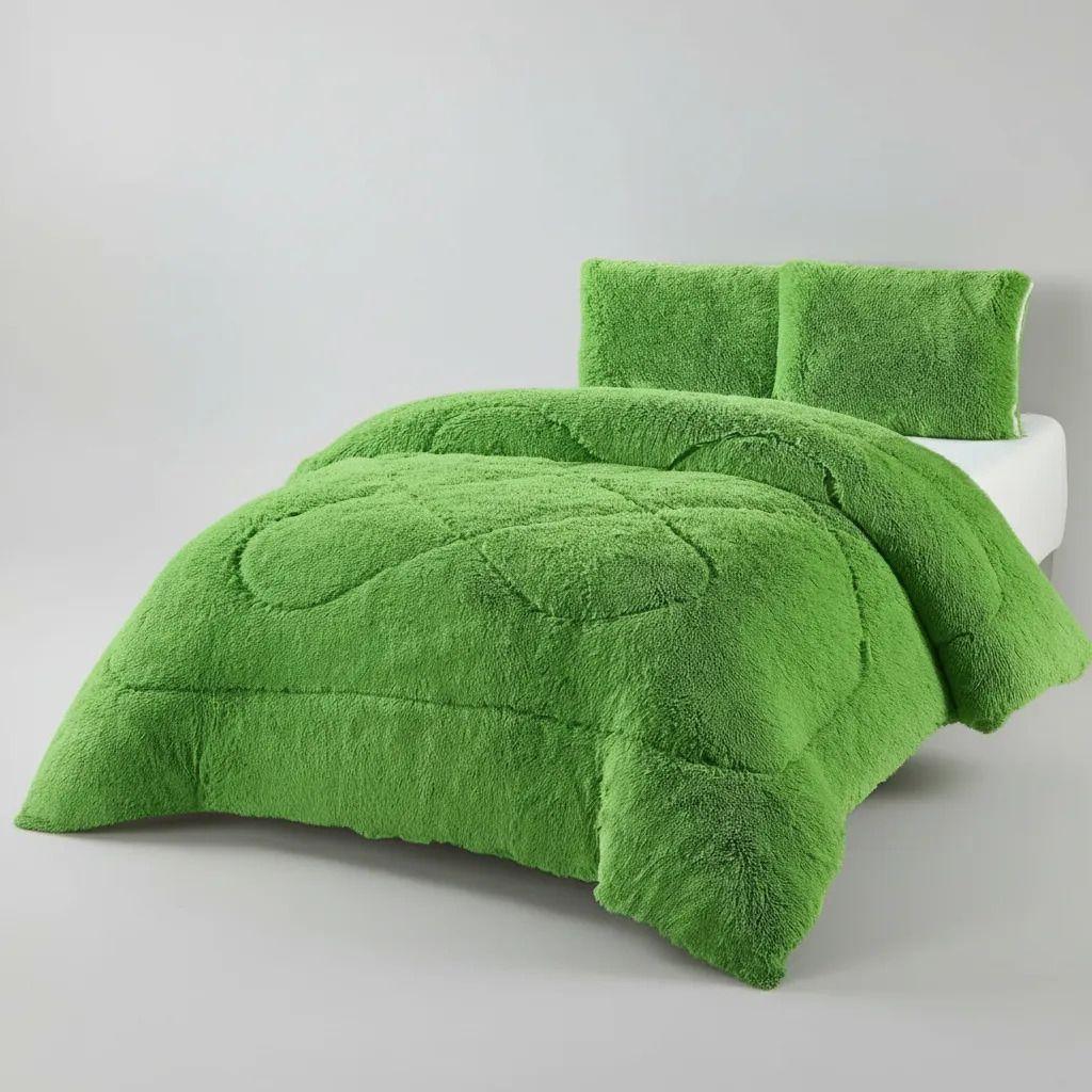 Plumon Pluch Para Colchón 2 Plazas Suave Y Cómoda Verde Peludo-4