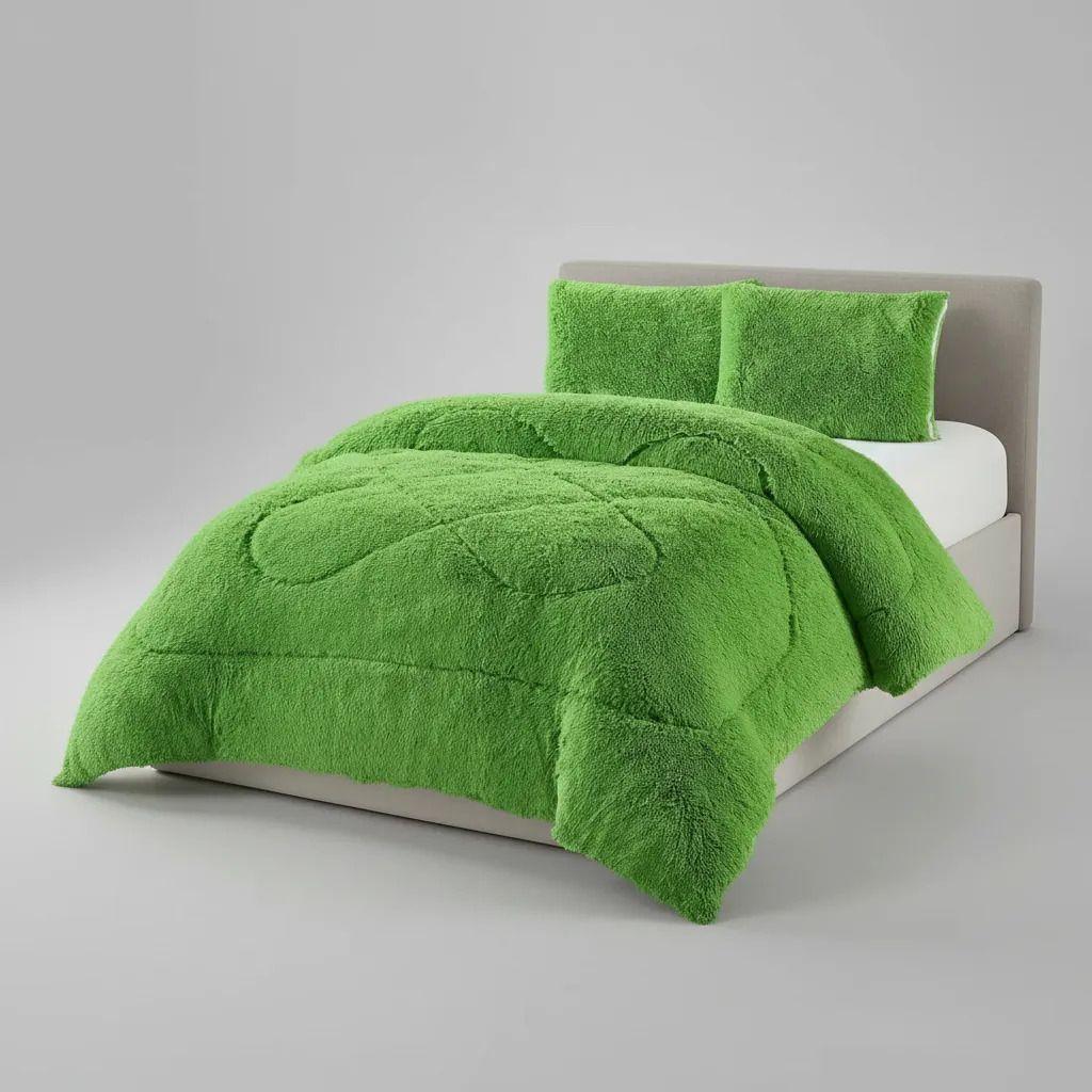 Plumon Pluch Para Colchón 2 Plazas Suave Y Cómoda Verde Peludo-6