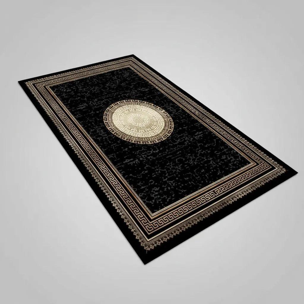 Alfombra Pasillera 3d Decorativa W.m G Moderna 1.8 M 60 Cm Negro Con Beige-3
