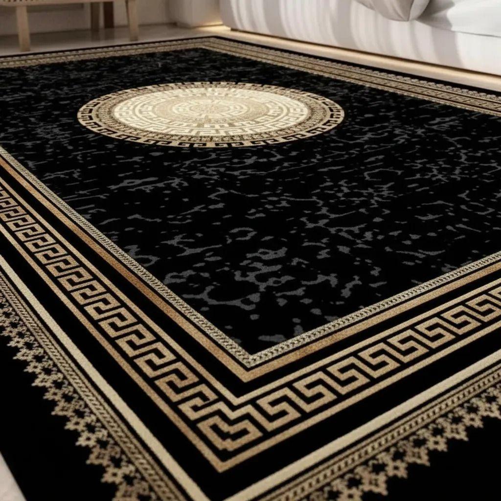 Alfombra Pasillera 3d Decorativa W.m G Moderna 1.8 M 60 Cm Negro Con Beige-4