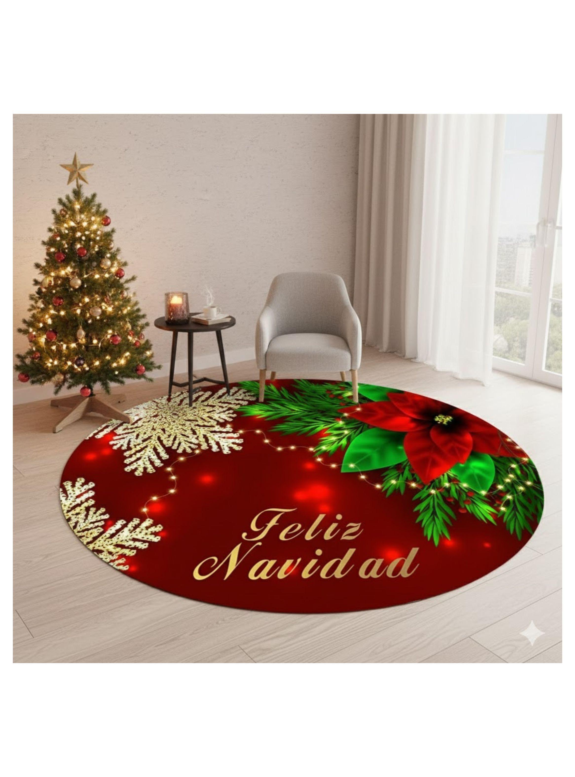 ALFOMBRA REDONDA NAVIDEÑA 90 CM FELIZ NAVIDAD FLOR GBEA -3