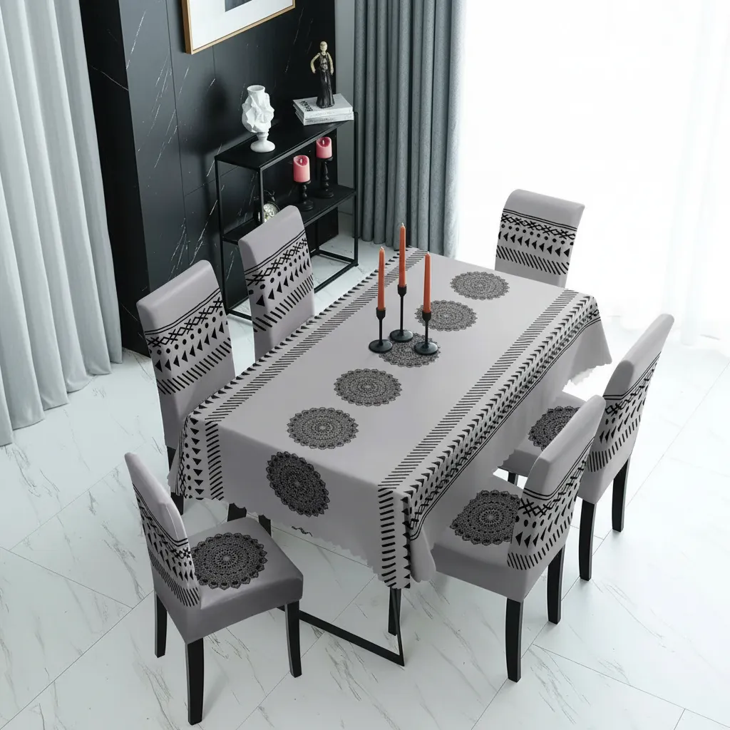 Mantel Rectangular 1.5x2.3 Mas 6 Fundas De Sillas W.m G Z Gris Con Diseno-2