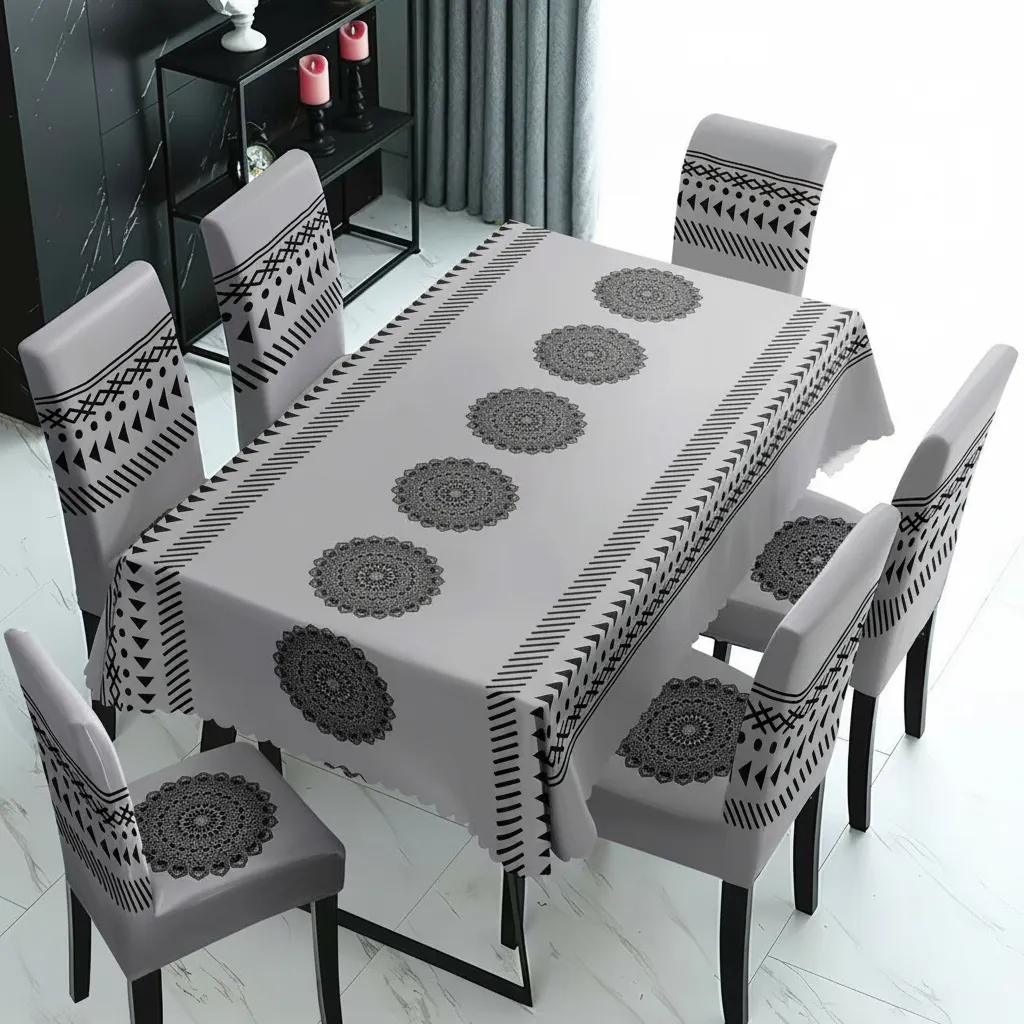 Mantel Rectangular 1.5x2.3 Mas 6 Fundas De Sillas W.m G Z Gris Con Diseno-4
