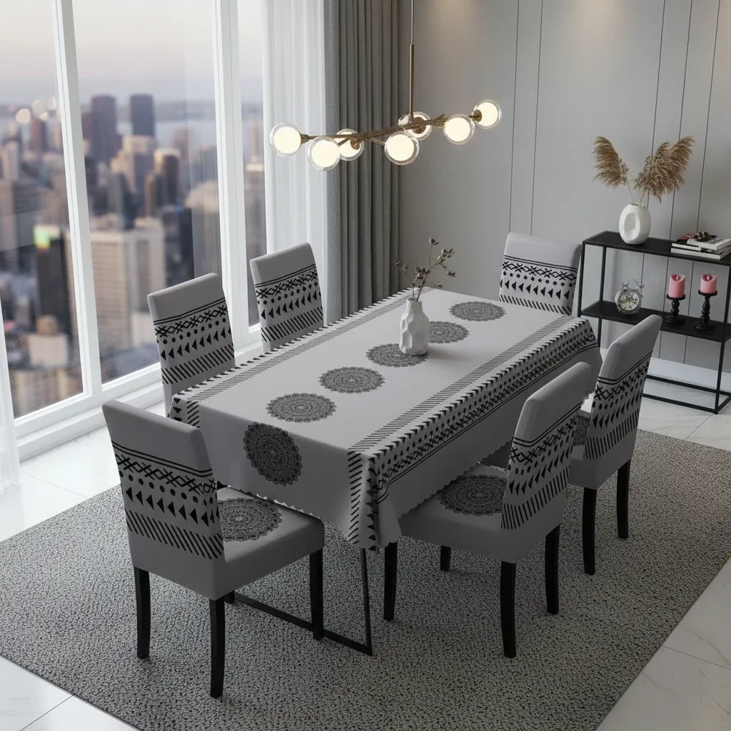 Mantel Rectangular 1.5x2.3 Mas 6 Fundas De Sillas W.m G Z Gris Con Diseno-5