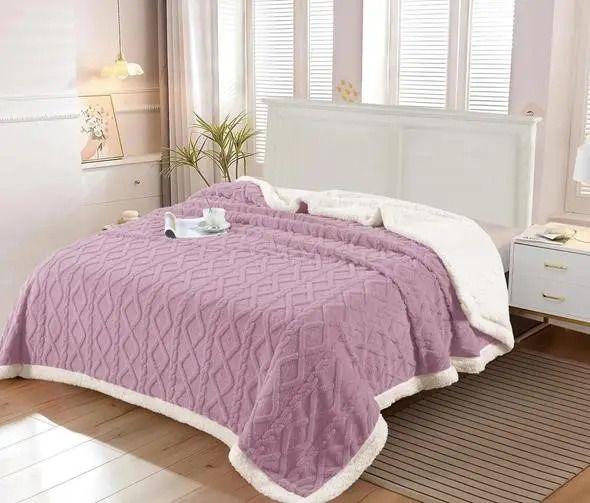 Frazada W.mg Trensado 2 Plazas 230x200 Cm Ligera 1.65 Kg Lila-2
