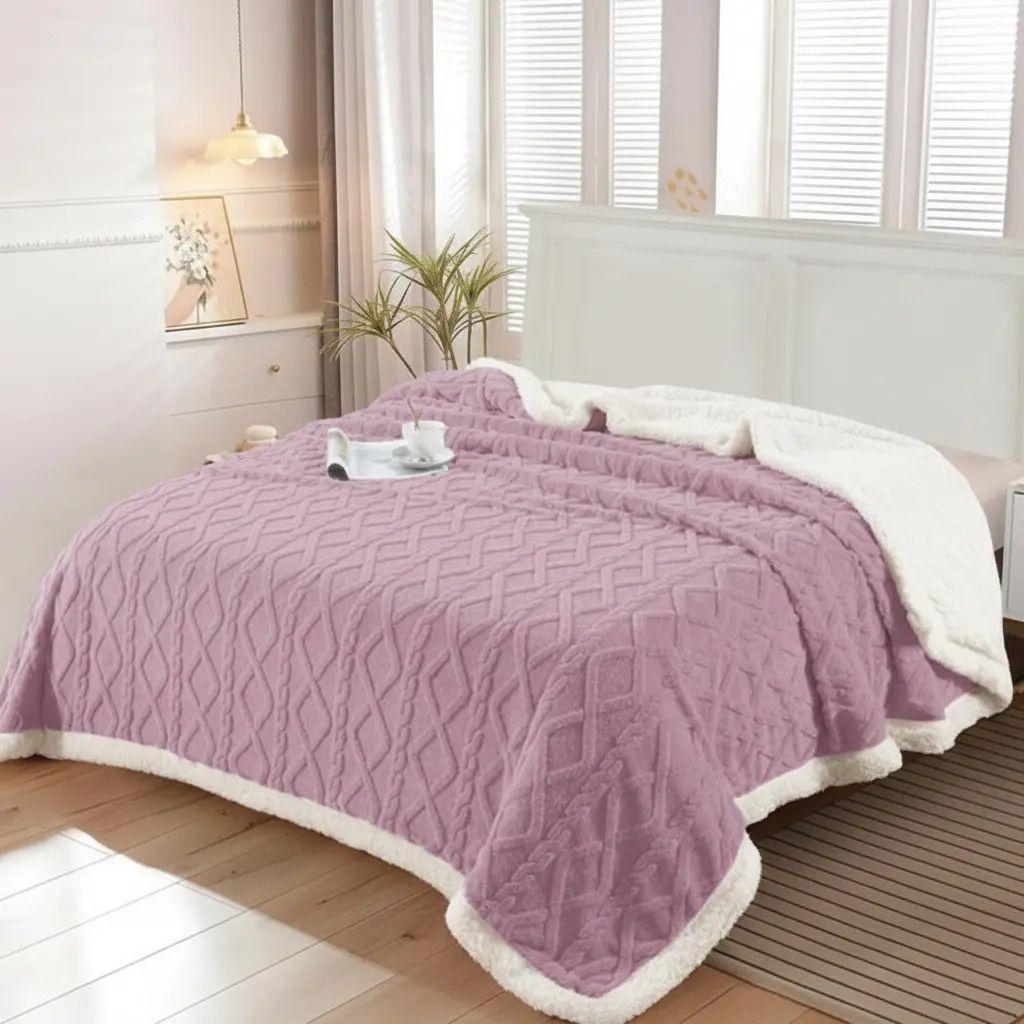 Frazada W.mg Trensado 2 Plazas 230x200 Cm Ligera 1.65 Kg Lila-3