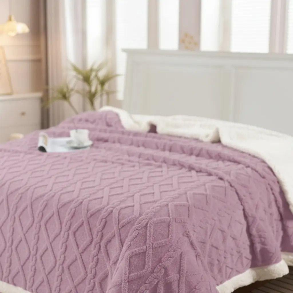 Frazada W.mg Trensado 2 Plazas 230x200 Cm Ligera 1.65 Kg Lila-4