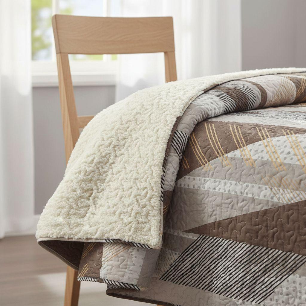 Cubrecama Quilt Sherpa 1.5 Plazas Cafe Con Ralla Café Rayas-3