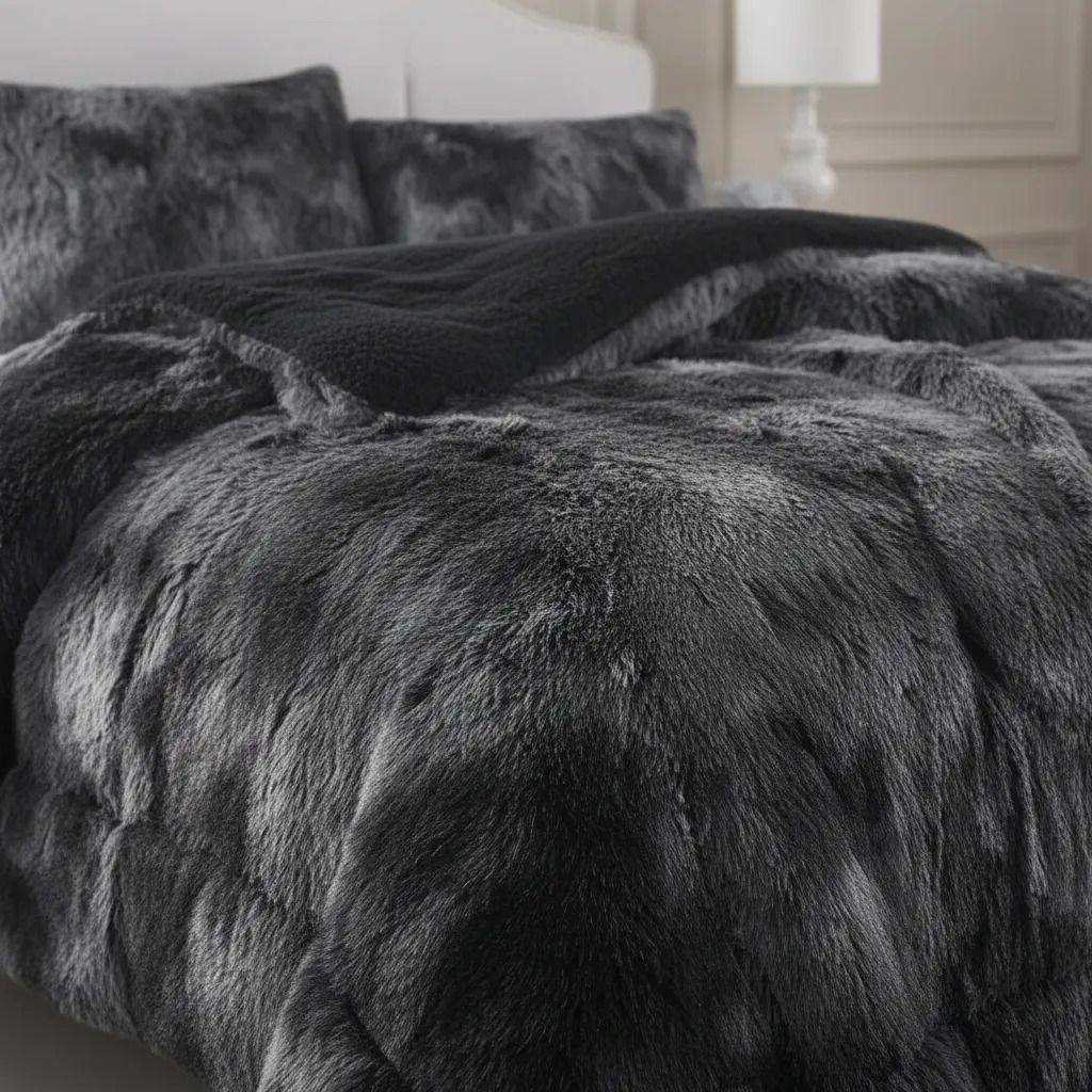 Plumon De Invierno Peludos Con Chiporro 2 Plazas Negro Jaspeado Peludo-4