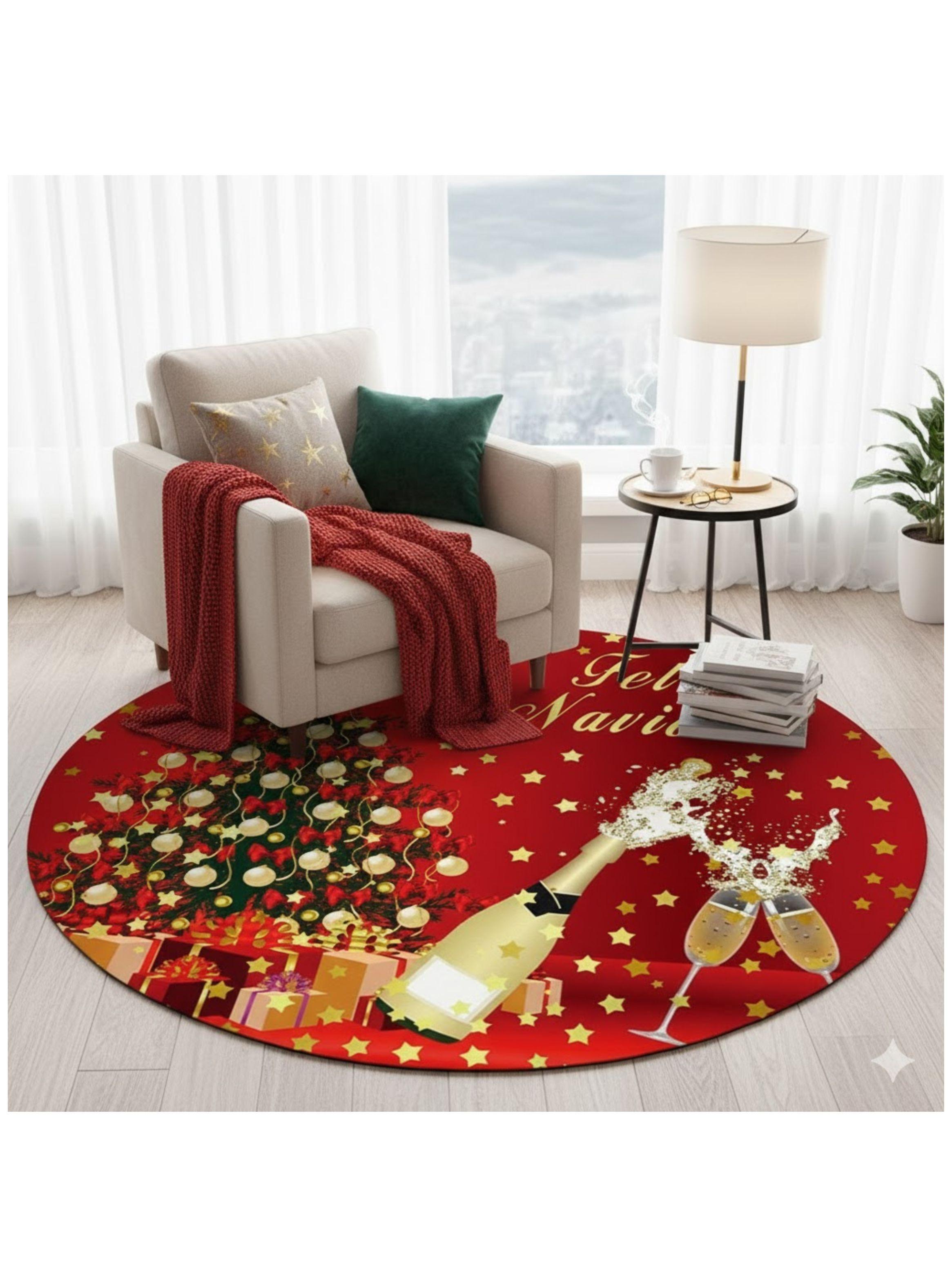 ALFOMBRA REDONDA NAVIDEÑA 90 CM BRINDIS COPAS GBEA-2